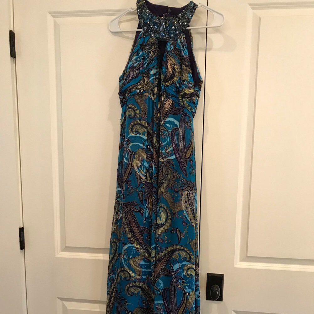 Unique Paisley jeweled neck full length gown